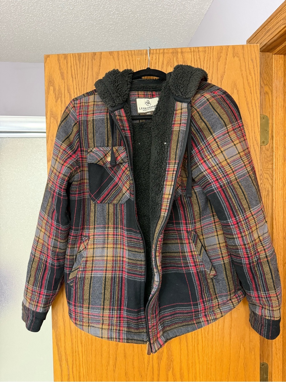 Legendary Whitetails Kids Hooded Plaid Jacket - Black, Red & Tan
